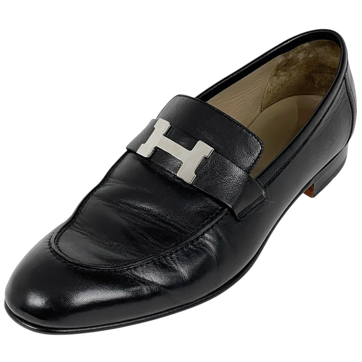 Hermes Logo Business Shoes Leather Black