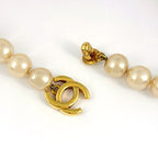 Chanel CC Logo Faux Pearl Necklace CC Mark Turnlock White Gold — view 3