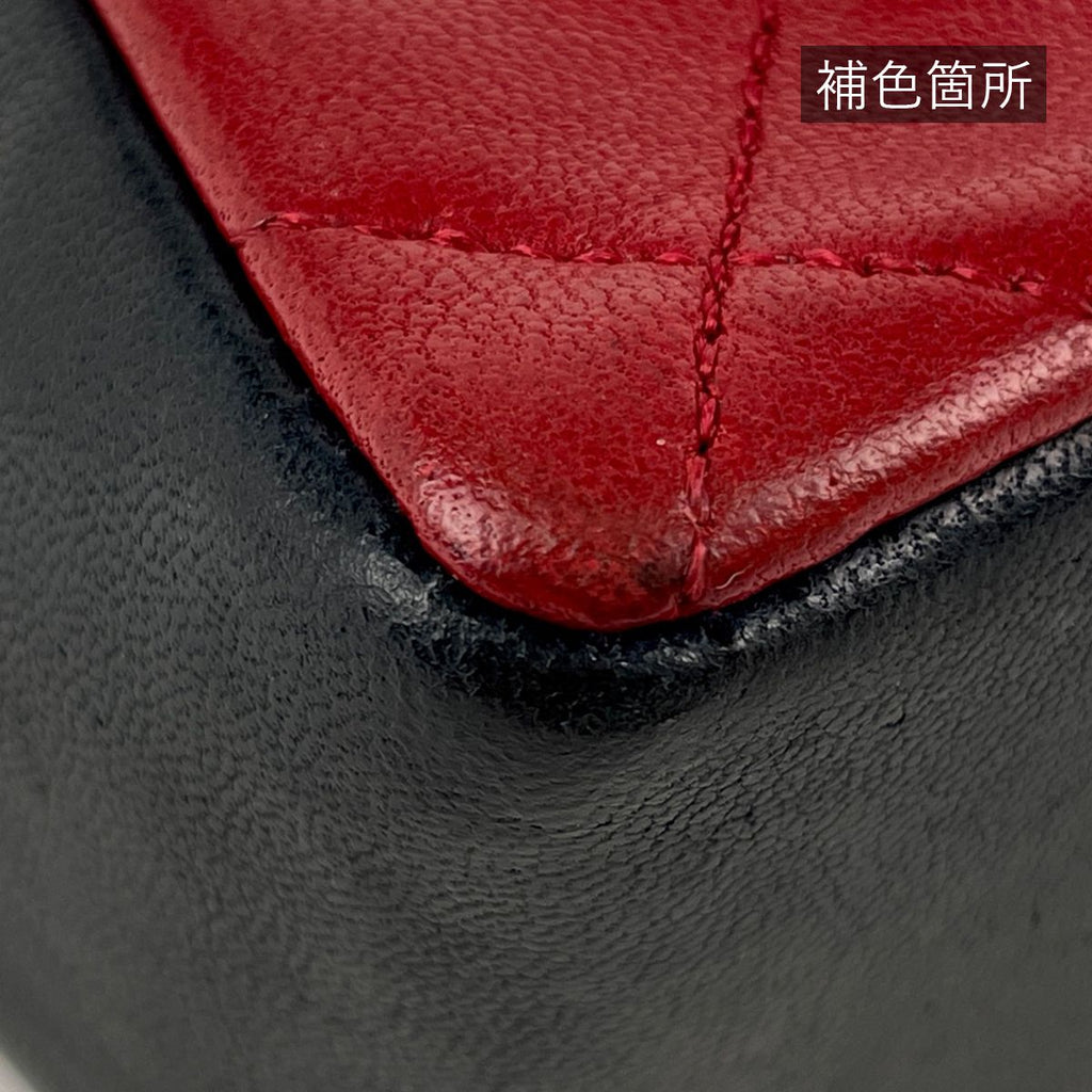 Chanel CC Logo Chain Shoulder Bag Bicolor Leather Red Black — view 5