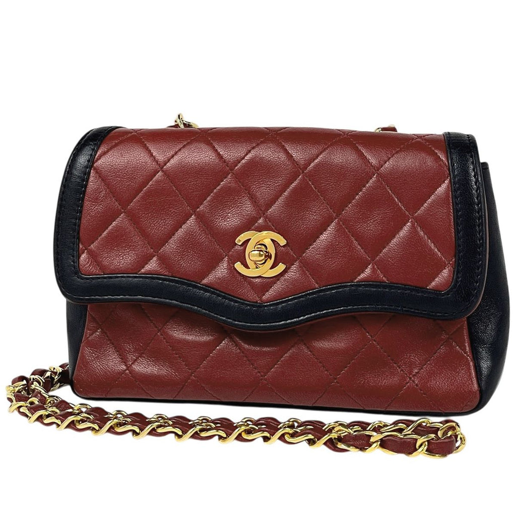 Chanel CC Logo Chain Shoulder Bag Bicolor Leather Red Black