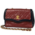 Chanel CC Logo Chain Shoulder Bag Bicolor Leather Red Black