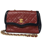 Chanel CC Logo Chain Shoulder Bag Bicolor Leather Red Black