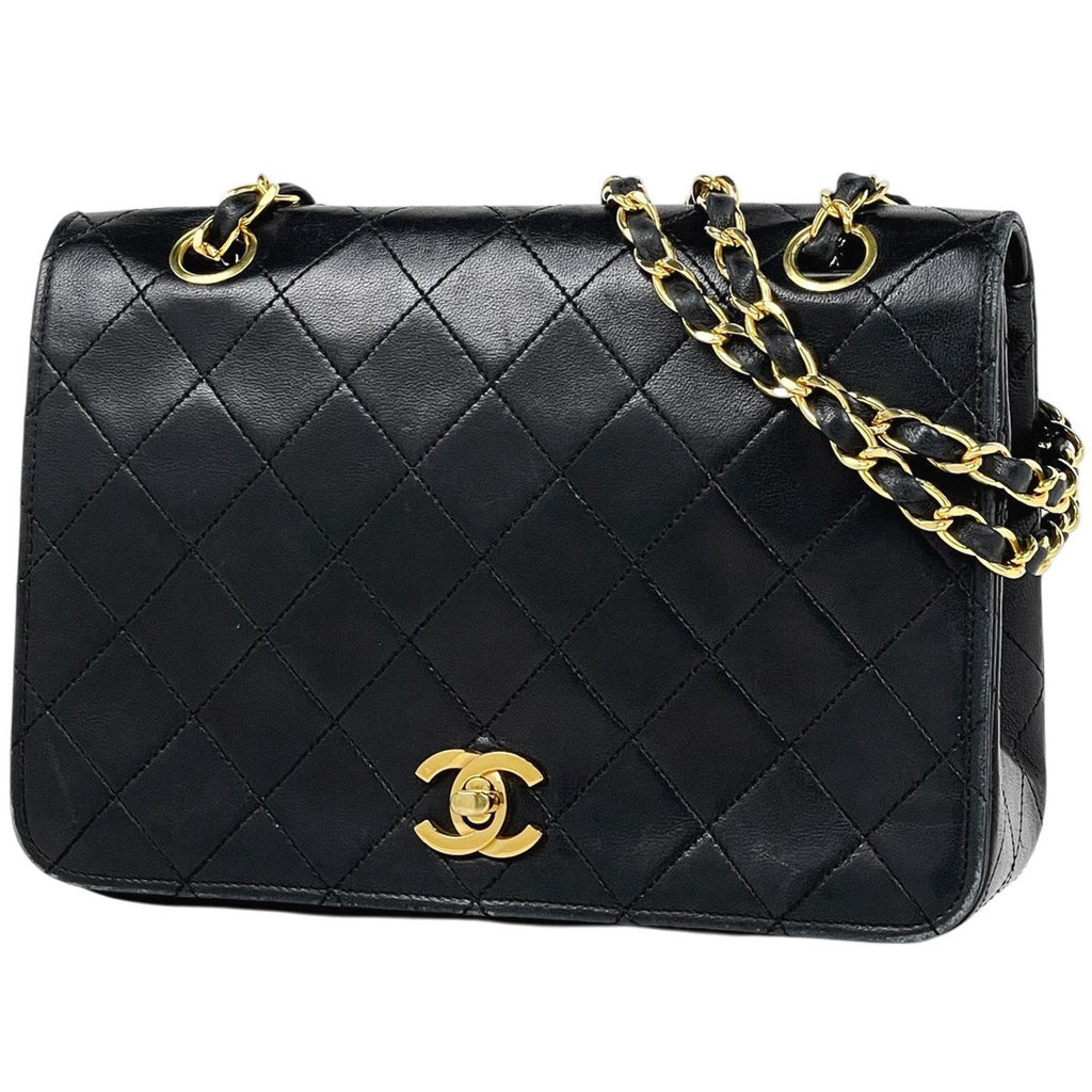 Chanel Quilted Single Flap Chain Shoulder Bag CC Logo Leather Black