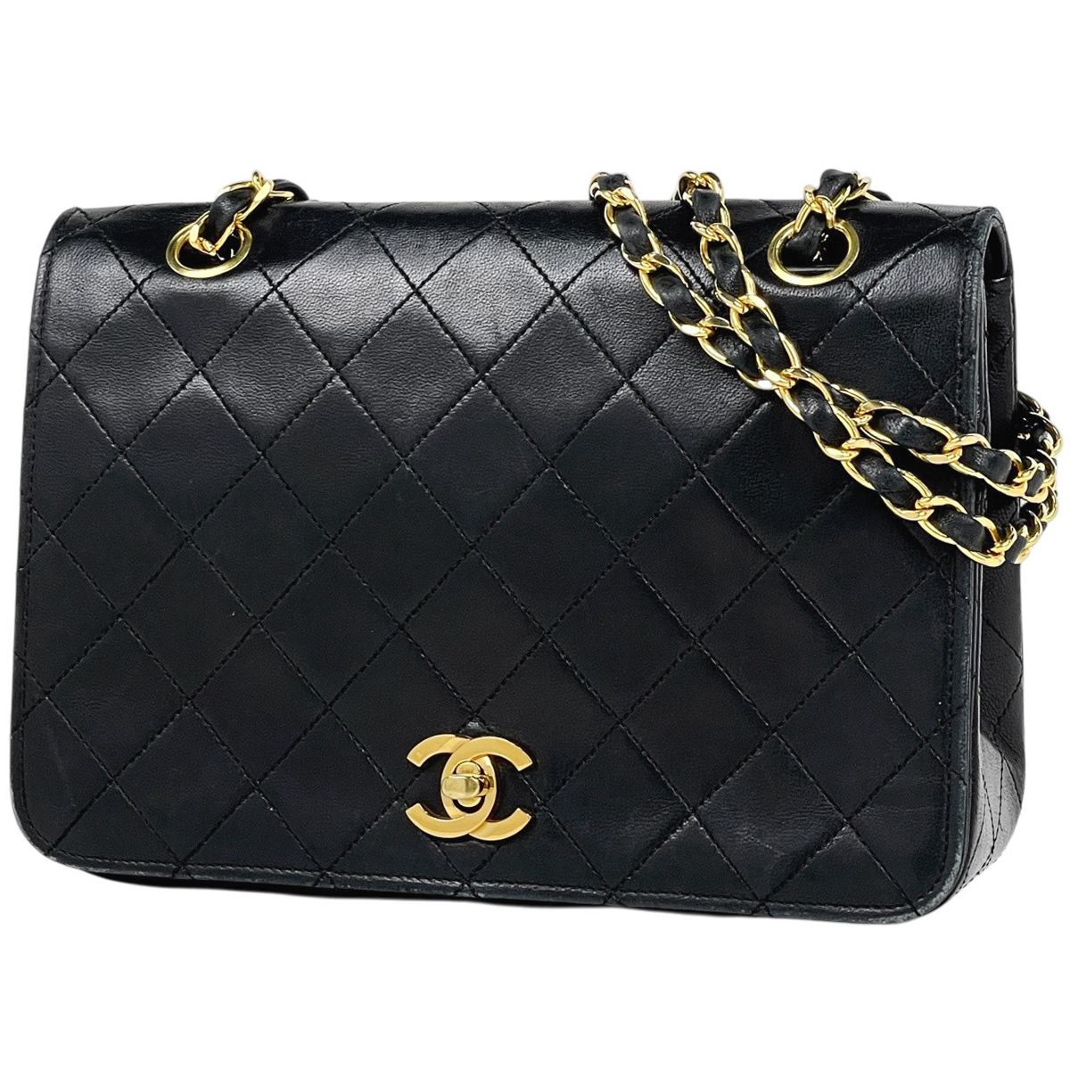 Chanel Quilted Single Flap Chain Shoulder Bag CC Logo Leather Black