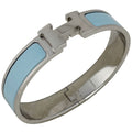 Hermes Clic Clac PM Bracelet Logo Bangle Silver Plated Light Blue