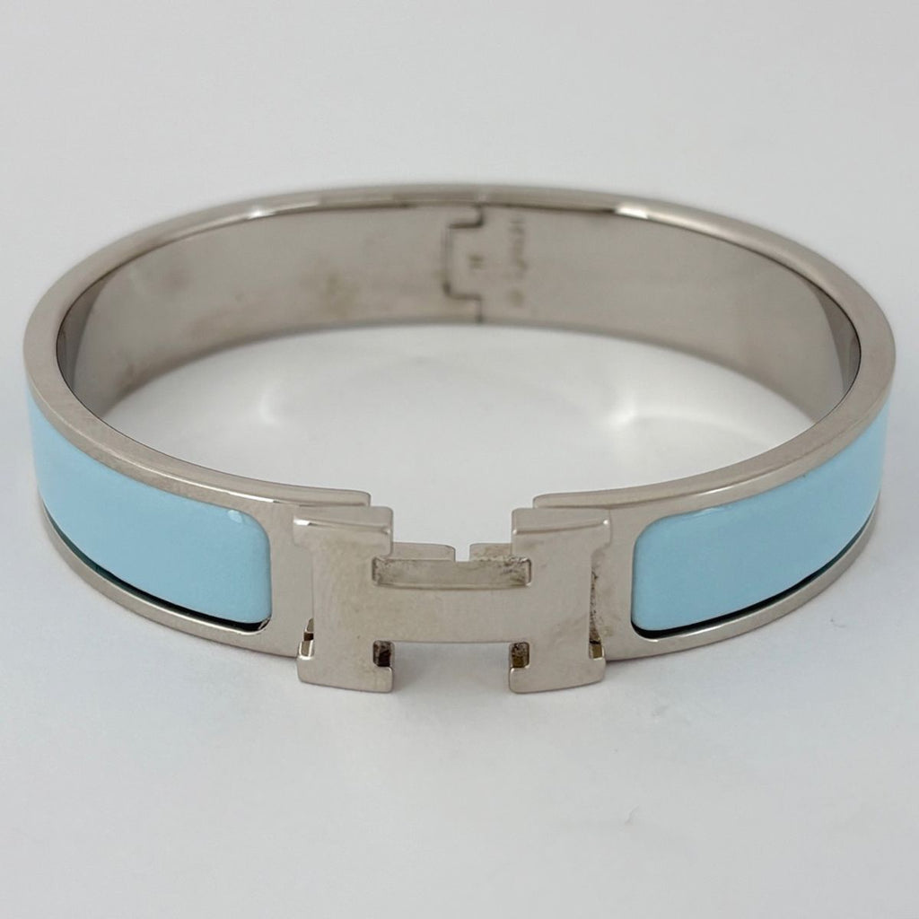 Hermes Clic Clac PM Bracelet Logo Bangle Silver Plated Light Blue — view 2