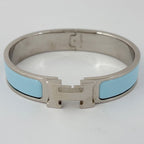 Hermes Clic Clac PM Bracelet Logo Bangle Silver Plated Light Blue — view 2