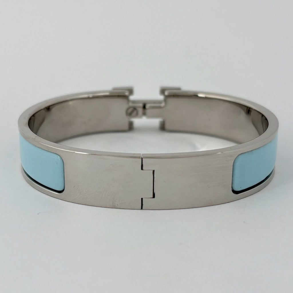 Hermes Clic Clac PM Bracelet Logo Bangle Silver Plated Light Blue — view 3