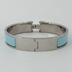 Hermes Clic Clac PM Bracelet Logo Bangle Silver Plated Light Blue — view 3