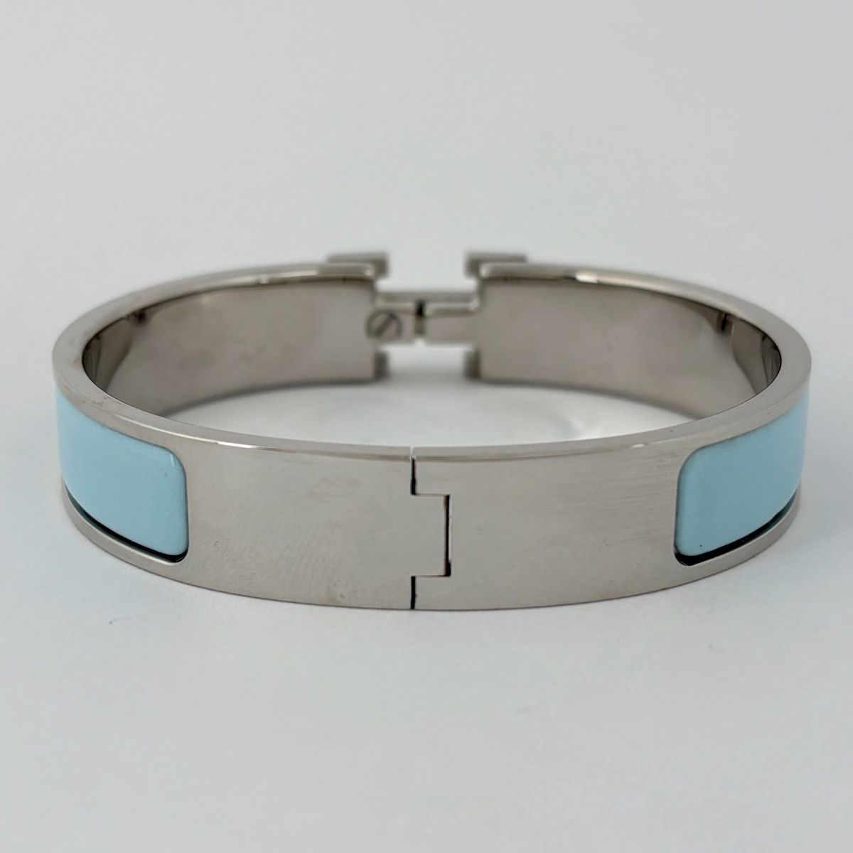 Hermes Clic Clac PM Bracelet Logo Bangle Silver Plated Light Blue — view 3