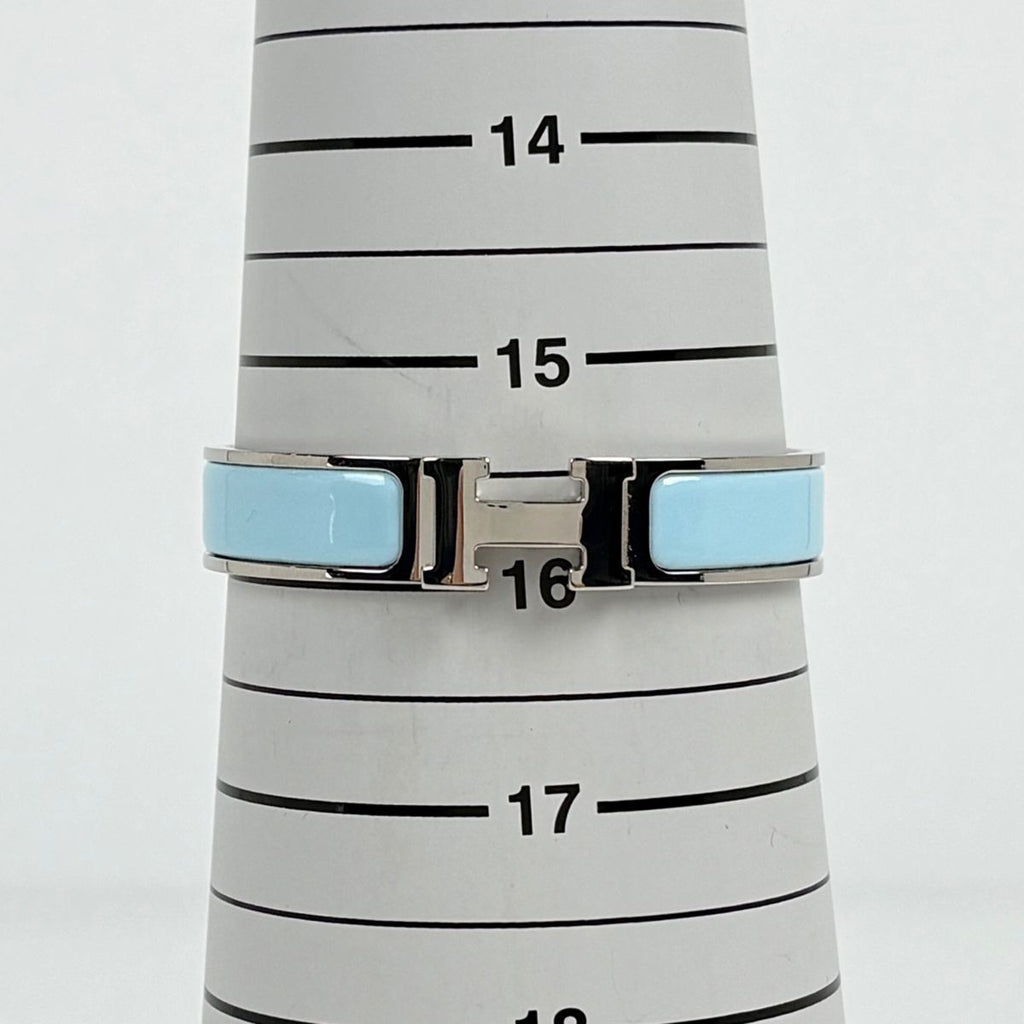 Hermes Clic Clac PM Bracelet Logo Bangle Silver Plated Light Blue — view 5