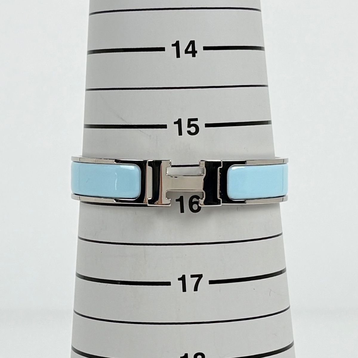 Hermes Clic Clac PM Bracelet Logo Bangle Silver Plated Light Blue — view 5