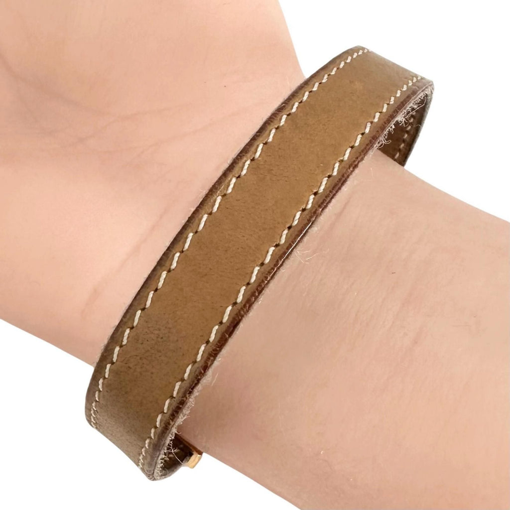Hermes Puspusu Leather Metal Brown Bracelet Gold — view 5