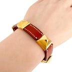Hermes Leather Metal Brown Bracelet Gold — view 4