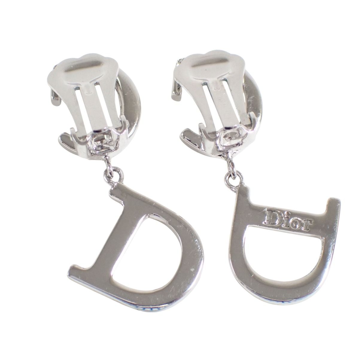 Dior CD Logo Earrings Rhinestone Silver — view 5