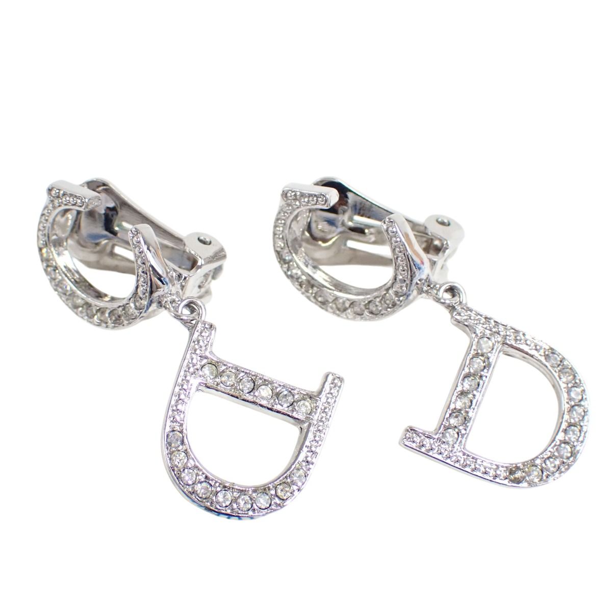 Dior CD Logo Earrings Rhinestone Silver — view 4