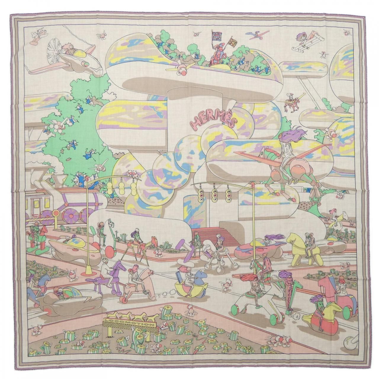 Hermes Locomotion Carre Shawl Scarf
