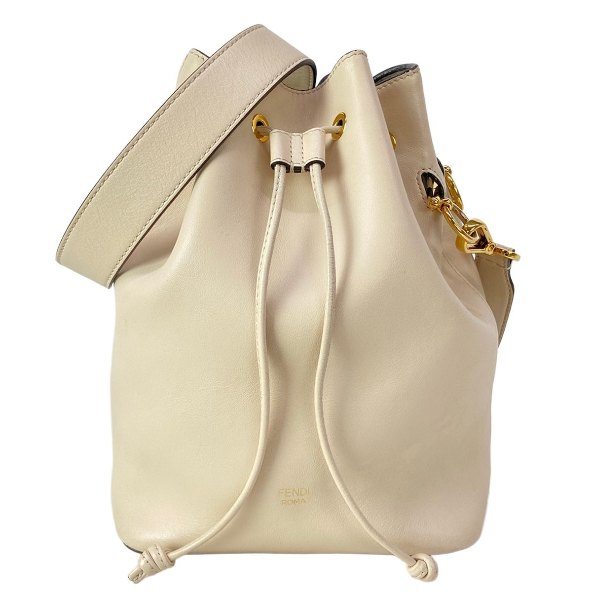 Fendi Shoulder Bag Montresor Beige Drawstring Leather