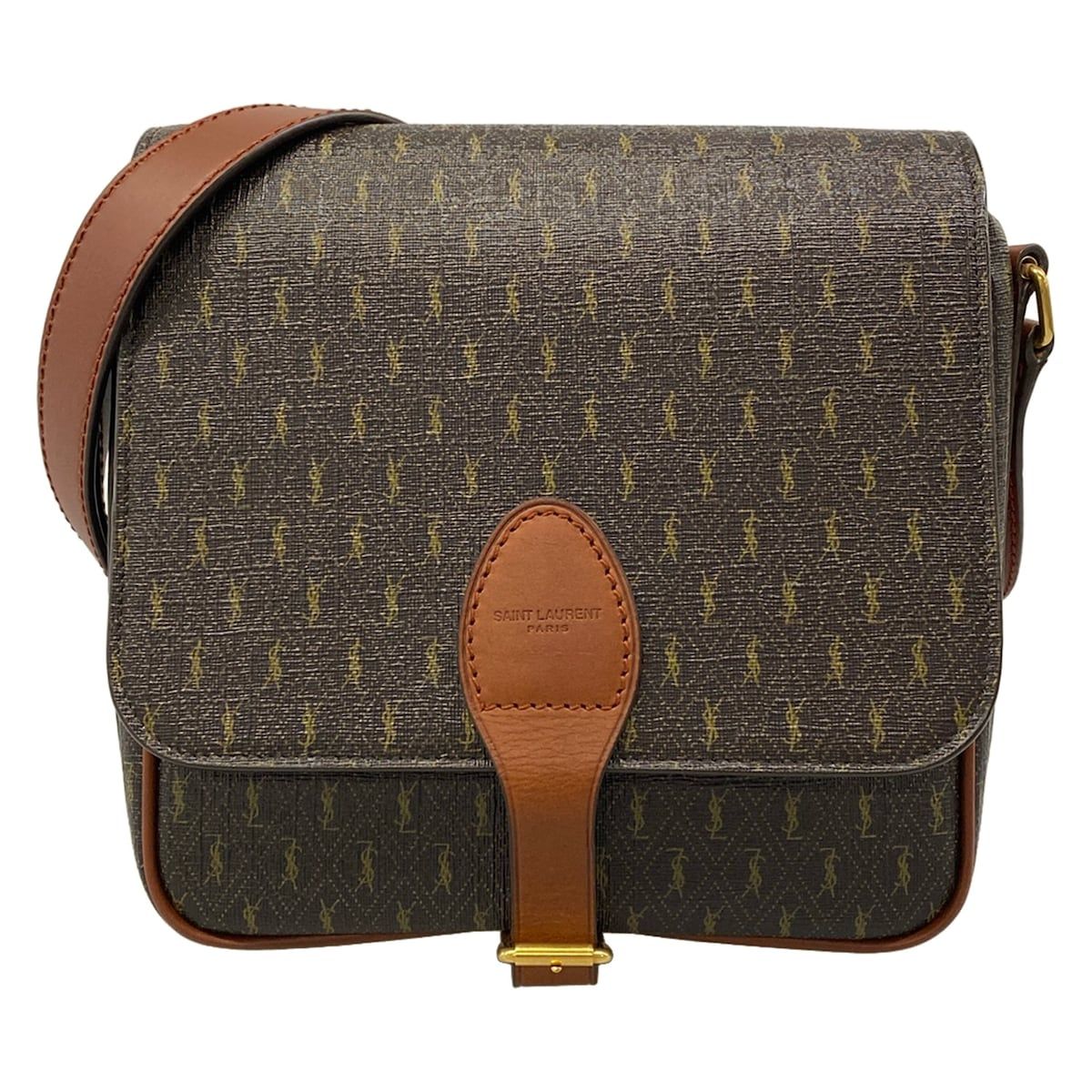 Saint Laurent Paris Shoulder Bag Monogram Satchel Dark Brown Leather