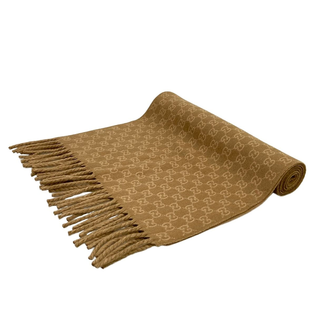 Gucci Shawl GG Pattern Beige Gradation Wool Cashmere Scarf