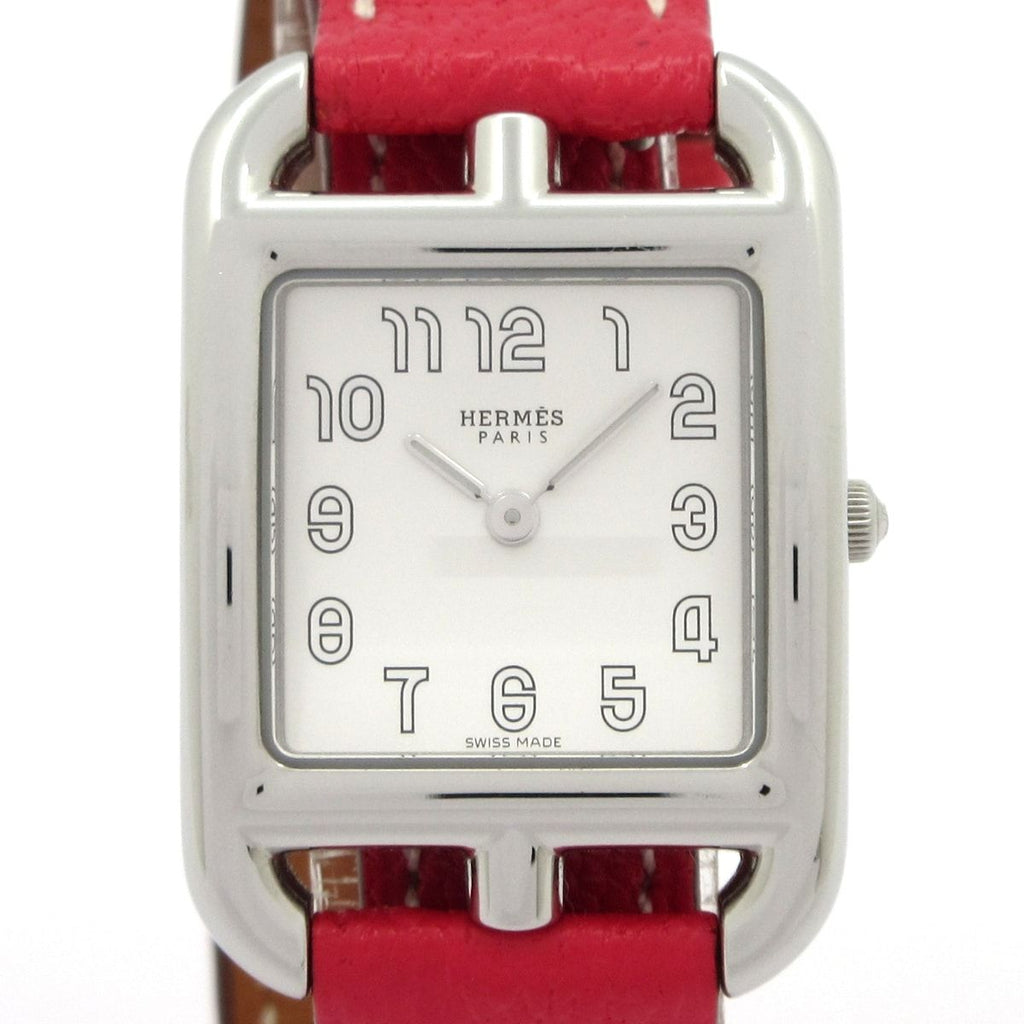 Hermes Watch Cape Cod Double Tour SS Leather Belt White