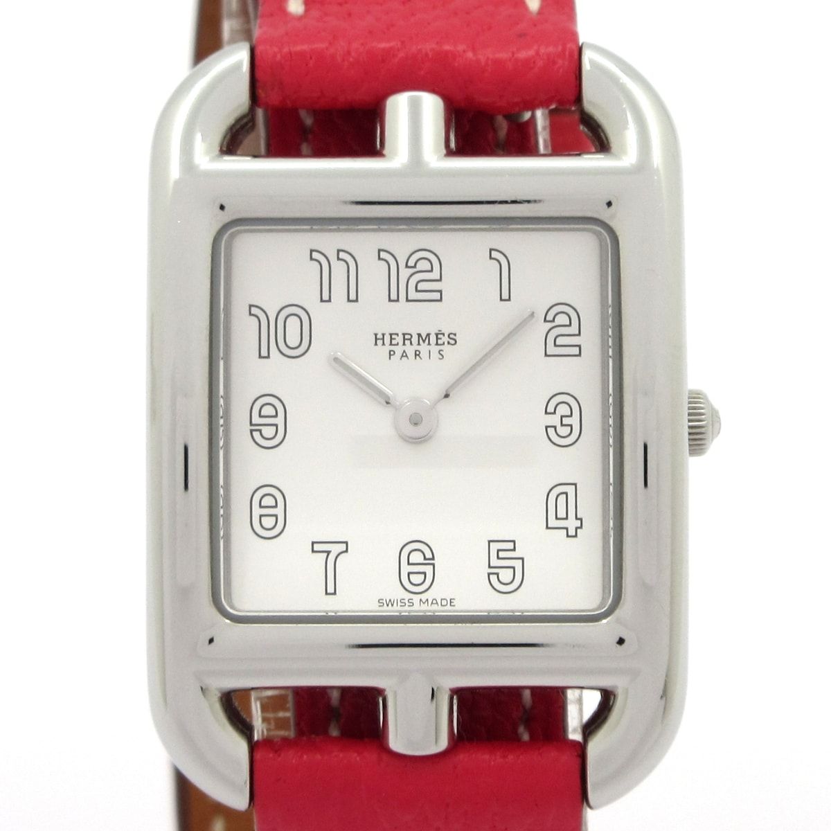 Hermes Watch Cape Cod Double Tour SS Leather Belt White