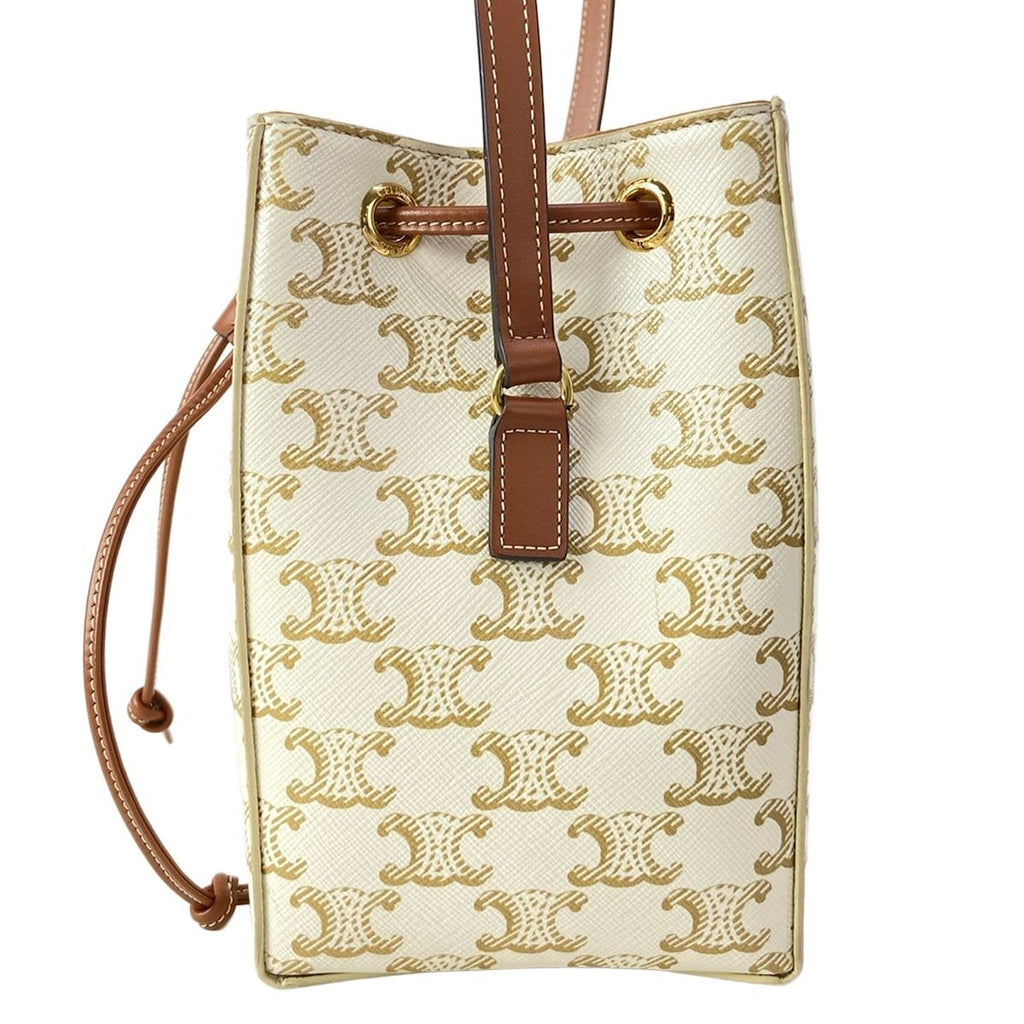 Celine Shoulder Bag Micro Cera Triomphe Canvas Ivory Brown Drawstring Leather — view 4