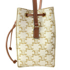 Celine Shoulder Bag Micro Cera Triomphe Canvas Ivory Brown Drawstring Leather — view 4