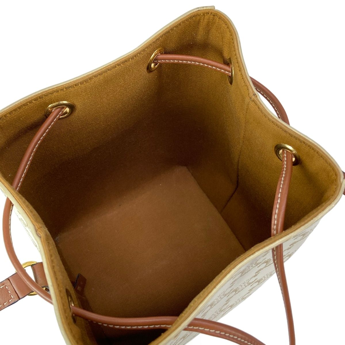 Celine Shoulder Bag Micro Cera Triomphe Canvas Ivory Brown Drawstring Leather — view 7