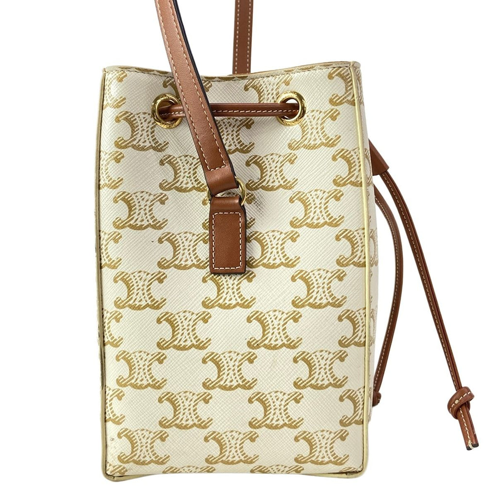 Celine Shoulder Bag Micro Cera Triomphe Canvas Ivory Brown Drawstring Leather — view 2