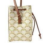 Celine Shoulder Bag Micro Cera Triomphe Canvas Ivory Brown Drawstring Leather — view 2
