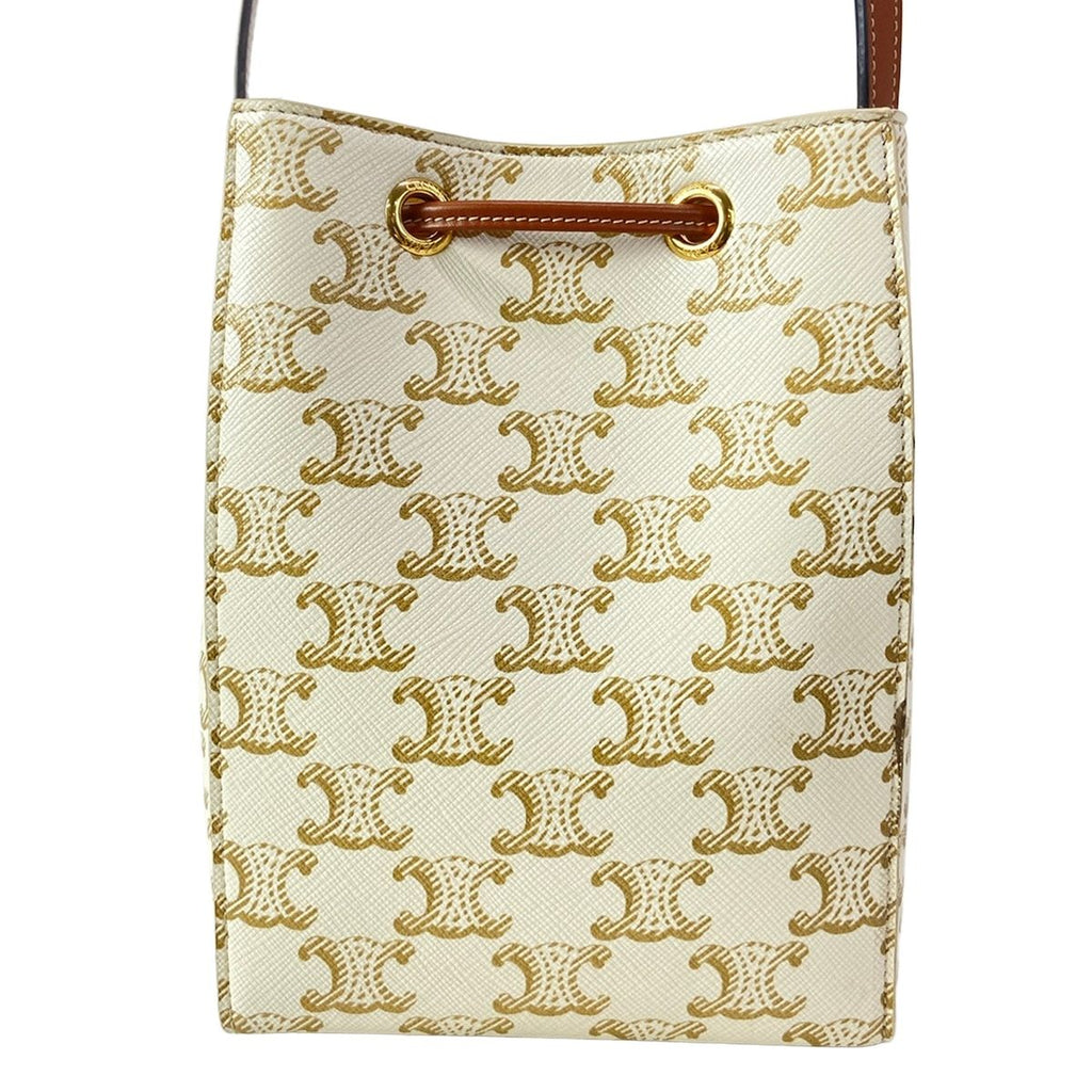 Celine Shoulder Bag Micro Cera Triomphe Canvas Ivory Brown Drawstring Leather — view 3