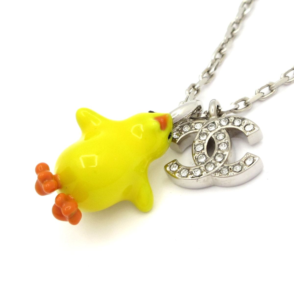 Chanel Necklace CC Logo Yellow Silver Multi Chick