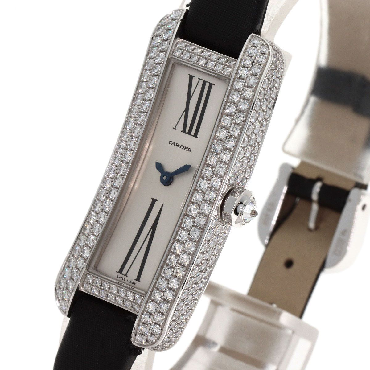 Cartier Tank S Diamond Watch 18k White Gold Leather Satin — view 3