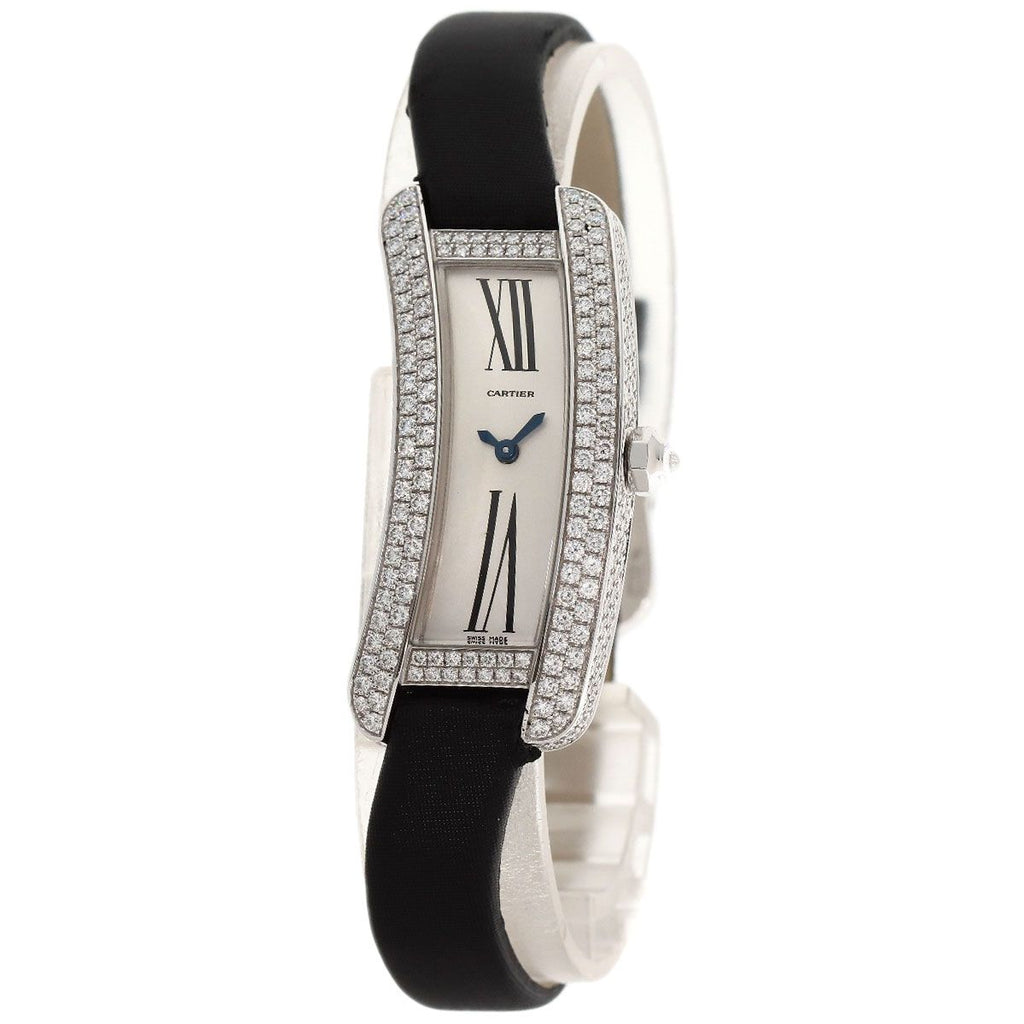 Cartier Tank S Diamond Watch 18k White Gold Leather Satin