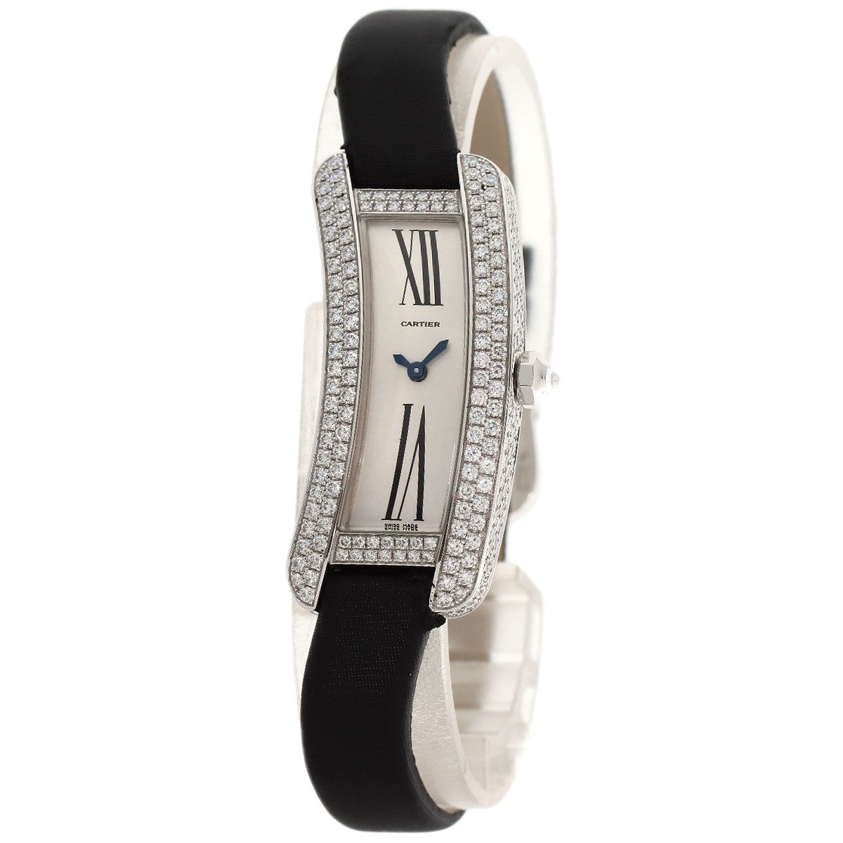 Cartier Tank S Diamond Watch 18k White Gold Leather Satin