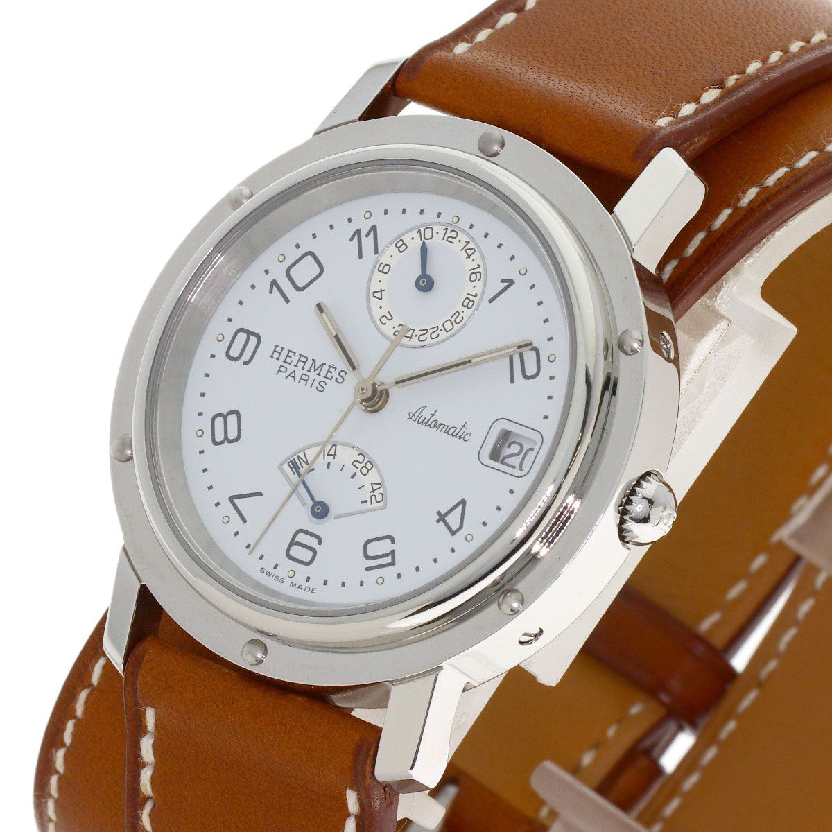 Hermes Clipper Double Tour Power Reserve Watch SS Leather — view 3