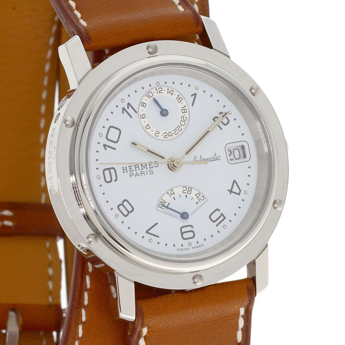 Hermes Clipper Double Tour Power Reserve Watch SS Leather — view 4