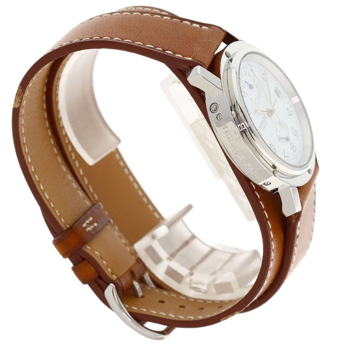 Hermes Clipper Double Tour Power Reserve Watch SS Leather — view 2