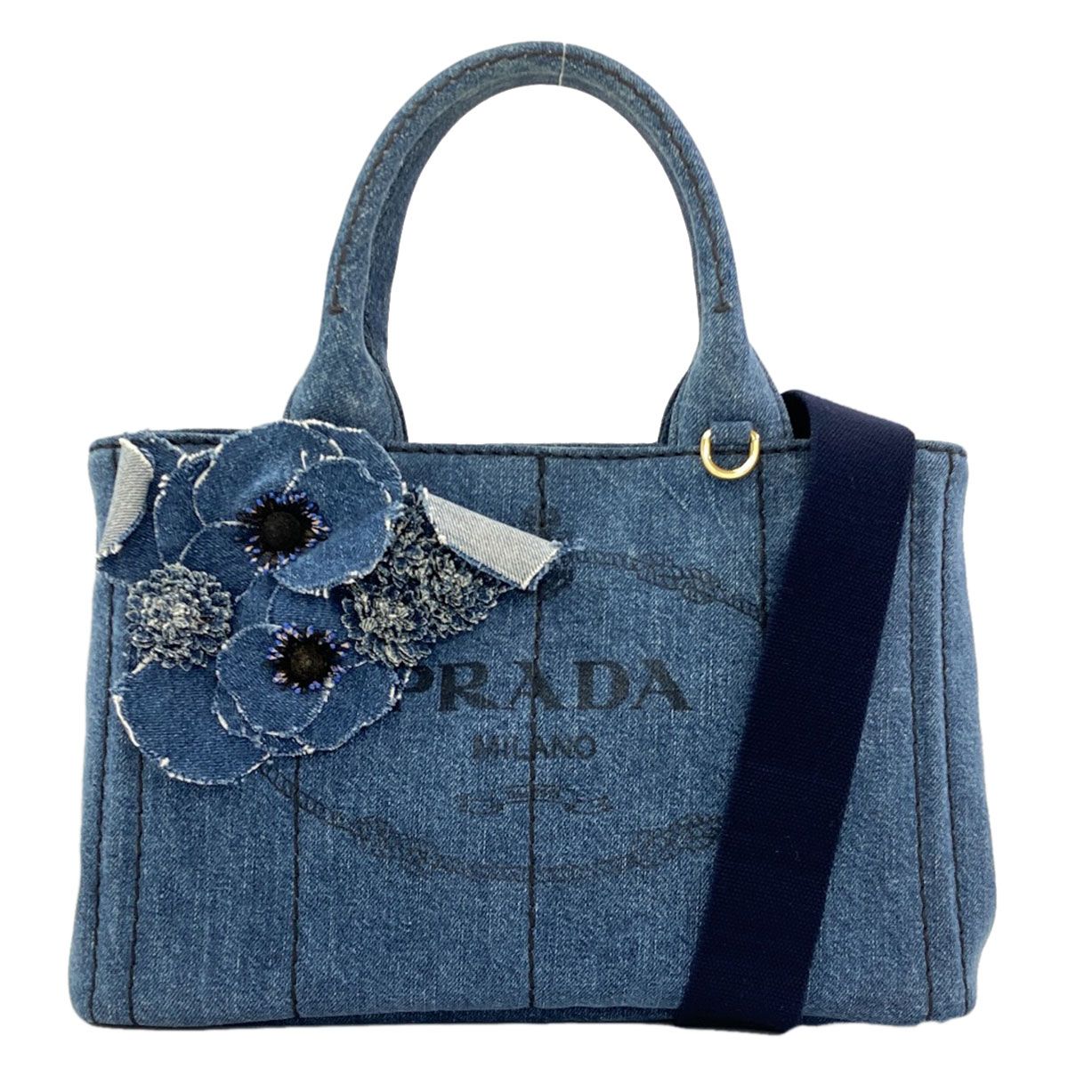 Prada Canapa Mini Flower 2-Way Handbag Denim