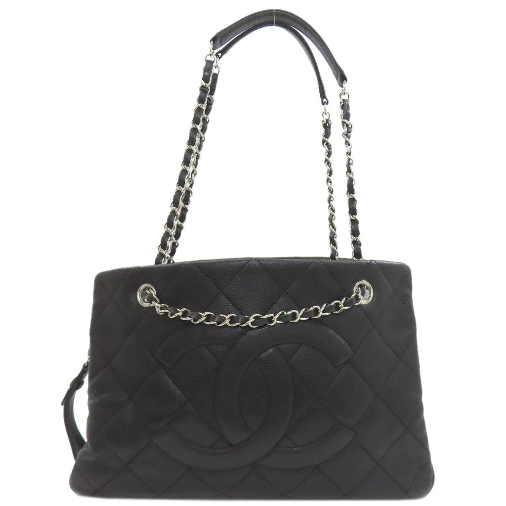 Chanel Chain Quilted Silver Tote Grained Calfskin