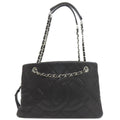 Chanel Chain Quilted Silver Tote Grained Calfskin