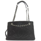 Chanel Chain Quilted Silver Tote Grained Calfskin