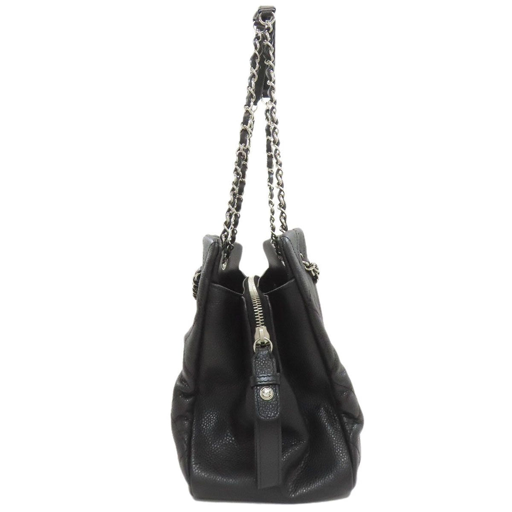 Chanel Chain Quilted Silver Tote Grained Calfskin — view 3