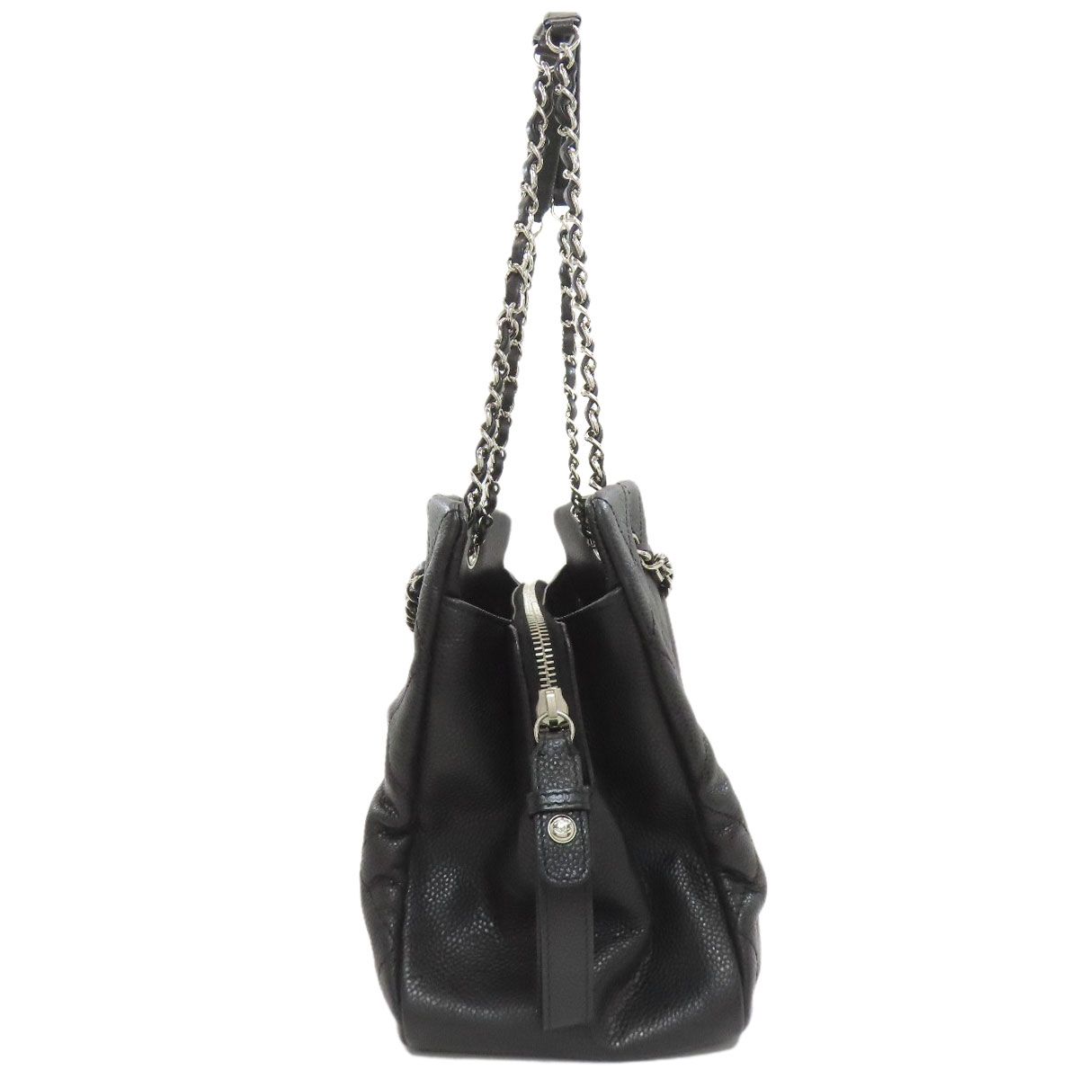 Chanel Chain Quilted Silver Tote Grained Calfskin — view 3