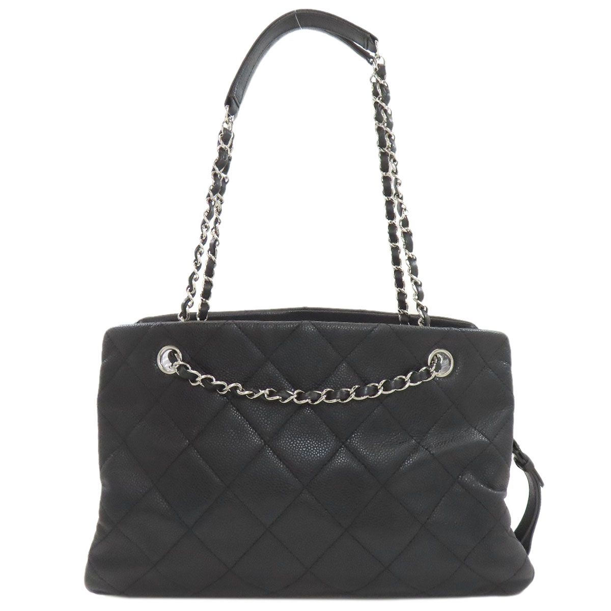 Chanel Chain Quilted Silver Tote Grained Calfskin — view 2