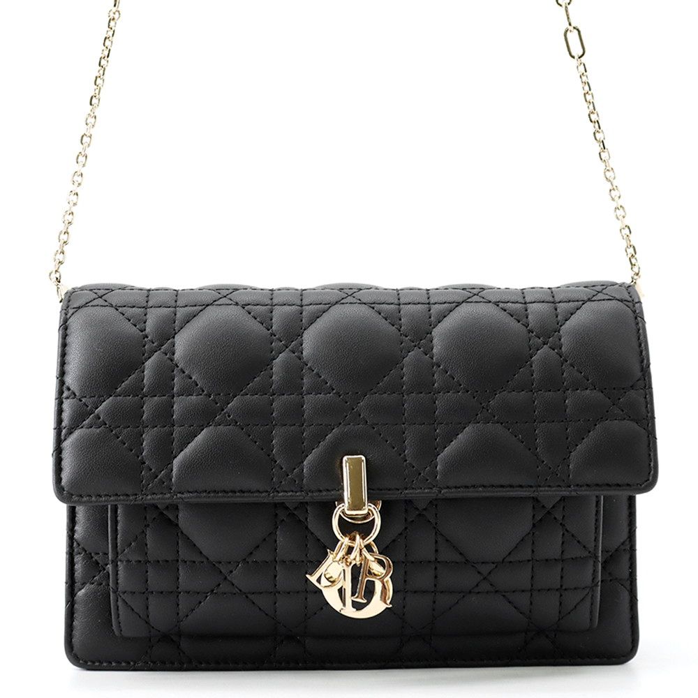 Dior Chain Shoulder Bag Cannage My Daily Pouch Lambskin Black