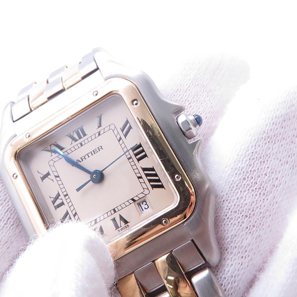 Cartier Panthere MM 2 Row SS 18k Yellow Gold Watch Quartz Ivory Dial — view 4