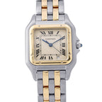 Cartier Panthere MM 2 Row SS 18k Yellow Gold Watch Quartz Ivory Dial