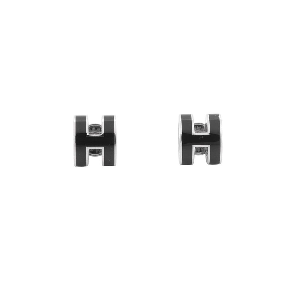 Hermes Earrings Mini Pop Black Silver Motif